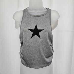 Gray Ribbed Star Applique Racerback Tank Top XL Ruched Sides Sleeveless